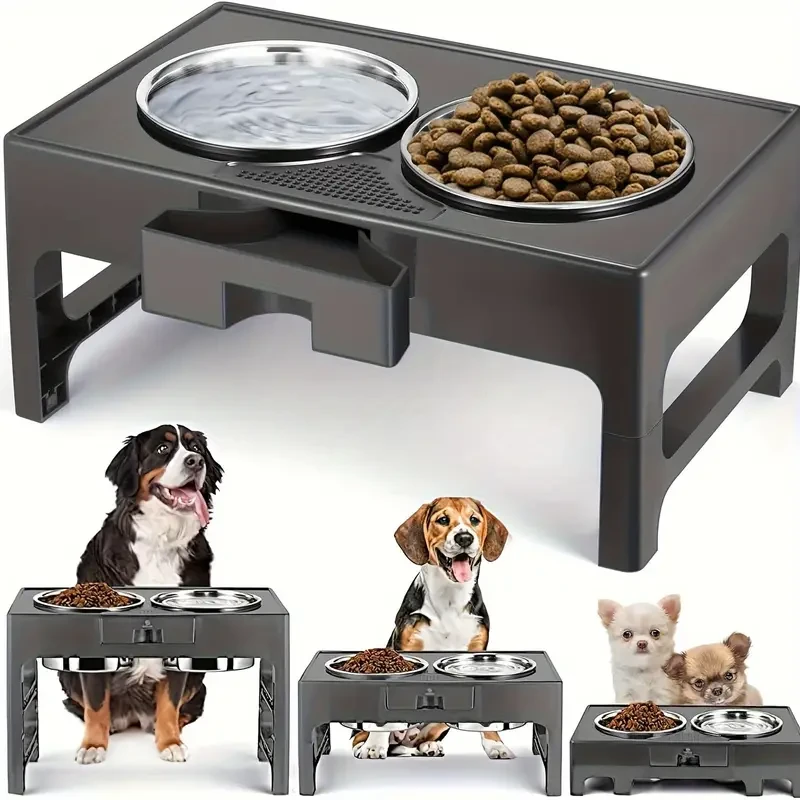 Raised Dog Bowls - Adjustable Elevated Stand with Anti-Slip Design and Stainless Steel Bowls