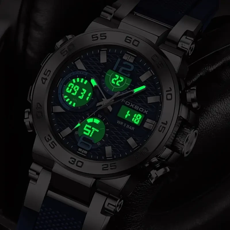 LIGE Men's 50M Waterproof Dual Display Watch - Quartz Military Sports Watch with Alarm Clock