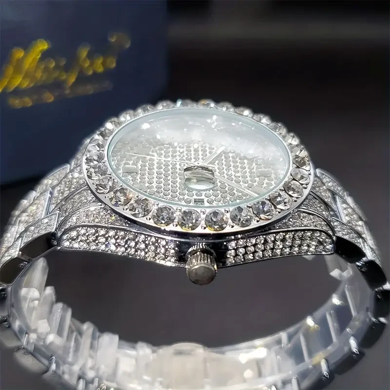 Men's Faux Diamond Quartz Watch - Hip Hop Rock Fashion Calendar Watch