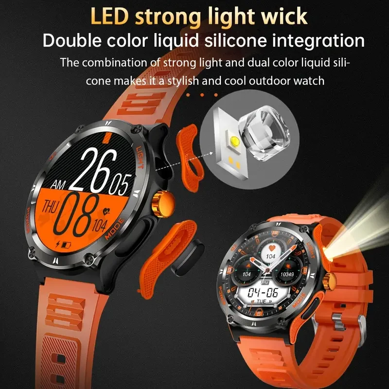 Smart Watch for Men with LED Flashlight - 1.53" Music Player, Pedometer, 100+ Sports Modes, Fitness Tracker, Sleep Monitor, Compass, Compatible with iPhone and Android