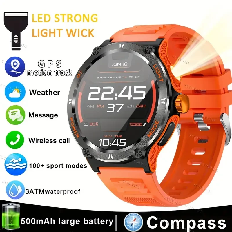 Smart Watch for Men with LED Flashlight - 1.53" Music Player, Pedometer, 100+ Sports Modes, Fitness Tracker, Sleep Monitor, Compass, Compatible with iPhone and Android