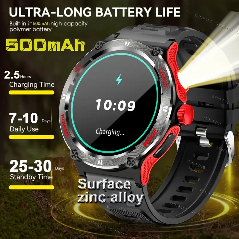 Smart Watch for Men with LED Flashlight - 1.53" Music Player, Pedometer, 100+ Sports Modes, Fitness Tracker, Sleep Monitor, Compass, Compatible with iPhone and Android