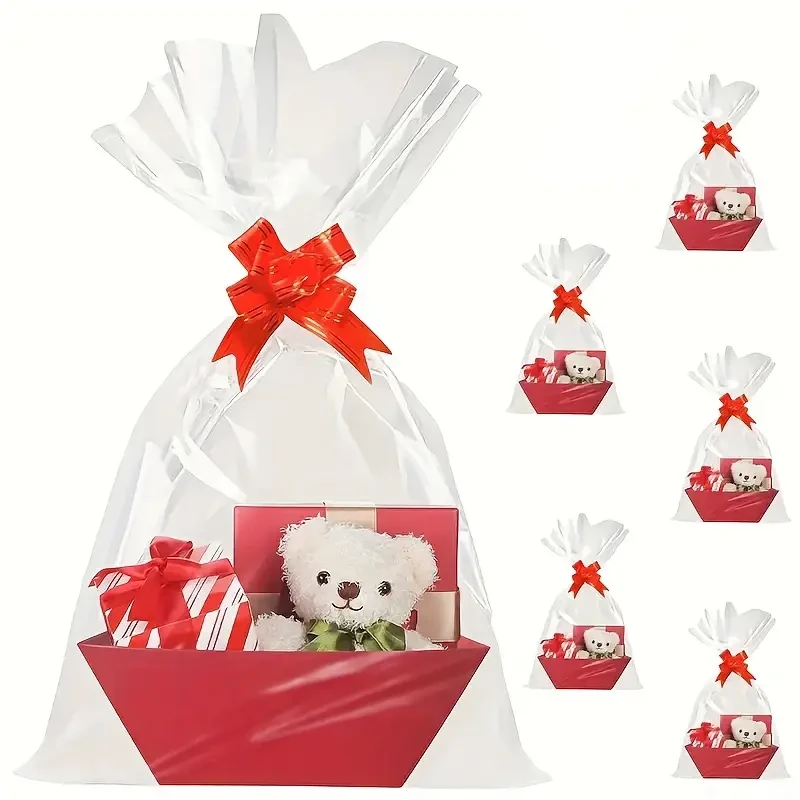 6pcs Luxury Kraft Paper Gift Basket Set with Glass Wrap & Bow.
