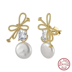 S925 Sterling Silver Earrings Bends And Hitches Cultured