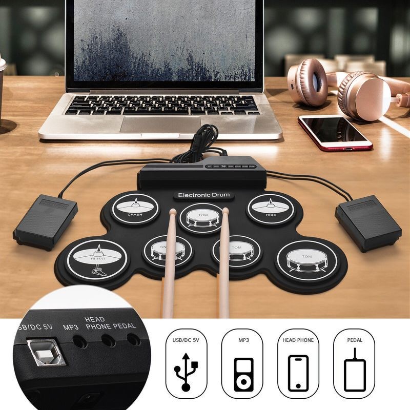 Portable Digital Electronic Roll Up Drum Set + Drumsticks