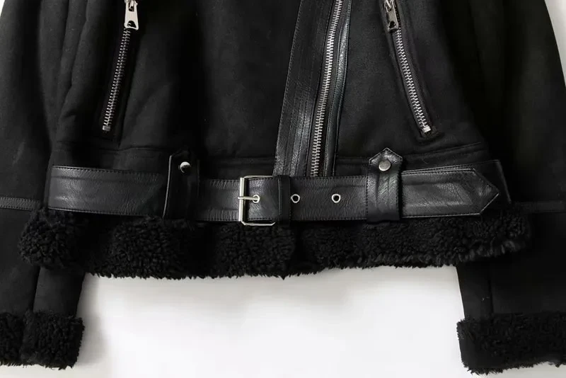 Lapel Jacket Suede Lamb Wool Warm Coat Motorcycle