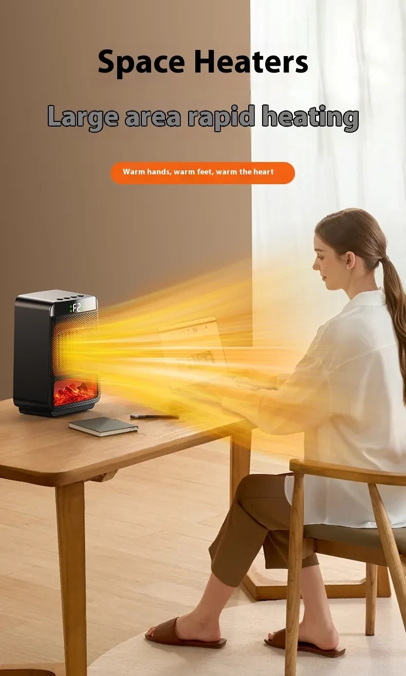 Fan Heater 3D Dynamic Flame Bathroom Home Heater 1500W Portable Household ECO Electric Heater PTC Fast Heating Shake Head Warmer