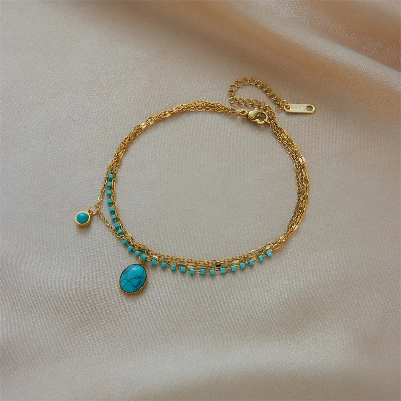 Bohemian Oval Blue Pine Stone Pendant
