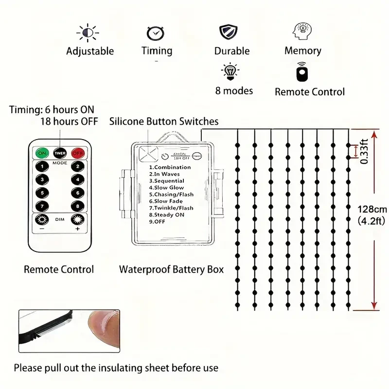 Patio Sunshade Umbrella Light - 8 Mode Solar Waterproof Light, Battery Box Powered