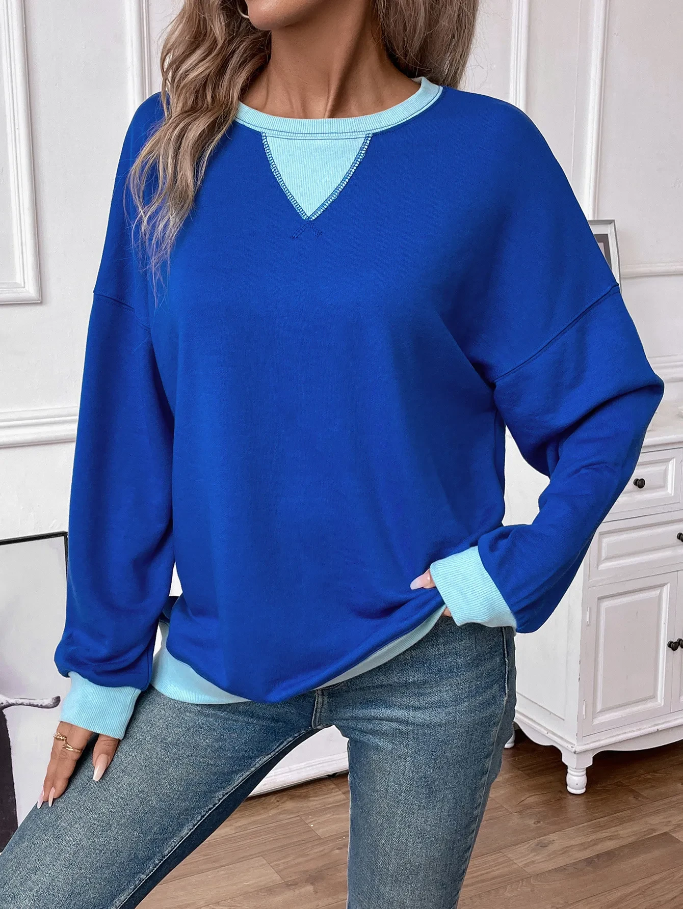 Loose Casual Contrast Color Sweater For Women