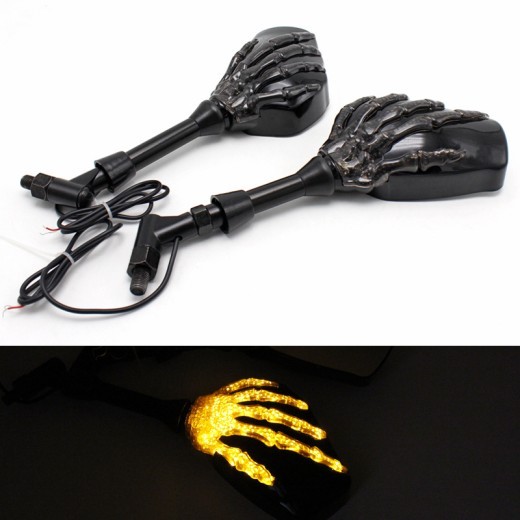 Halloween Decoration Motorcycle Rearview Mirror Modification Skull Hand Ghost Claw LED Light Reflector