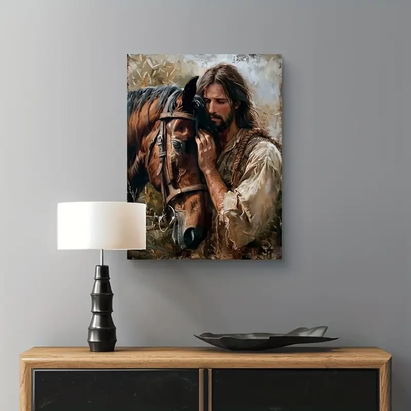 Rustic Jesus & Horse Canvas Art Print