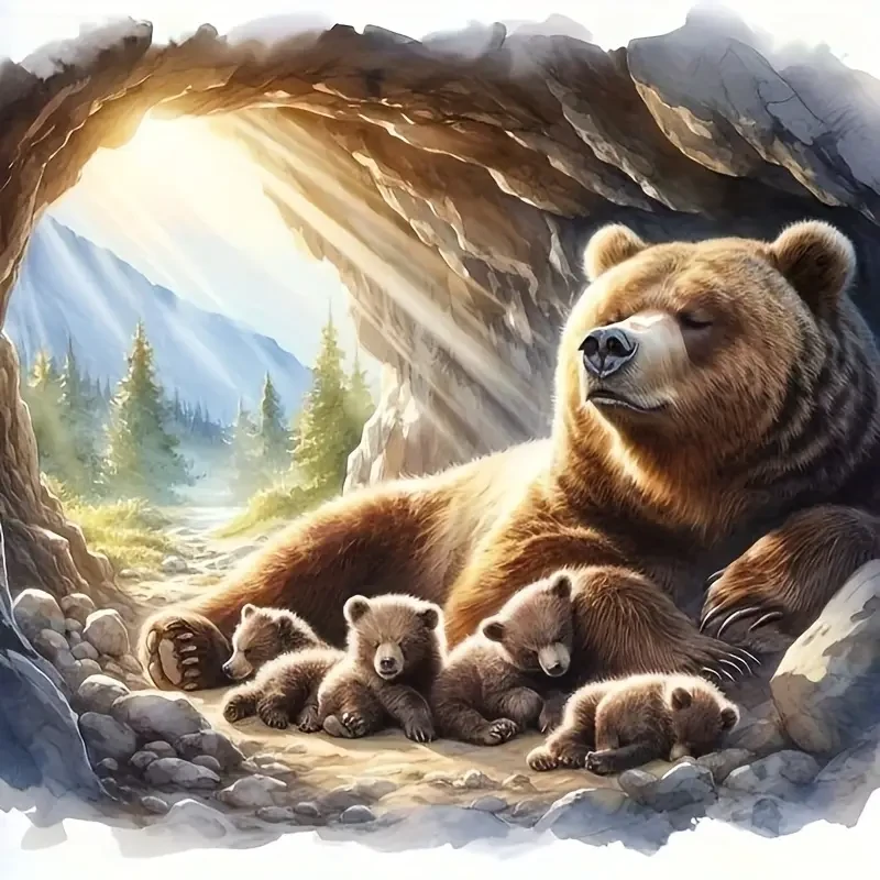 Full Drill Round Diamond Painting Kit - Stunning Bear Design