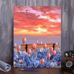 Paint By Number Kit on Canvas 40x50 cm with Wooden Frame  Glowing Tulips