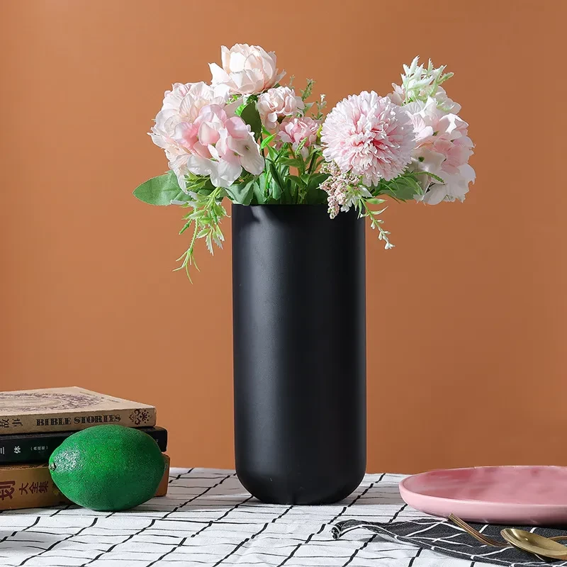 Stainless Steel Vase Decoration Dried Floral Home Living Room Flower Container Black Dining Table Decorations