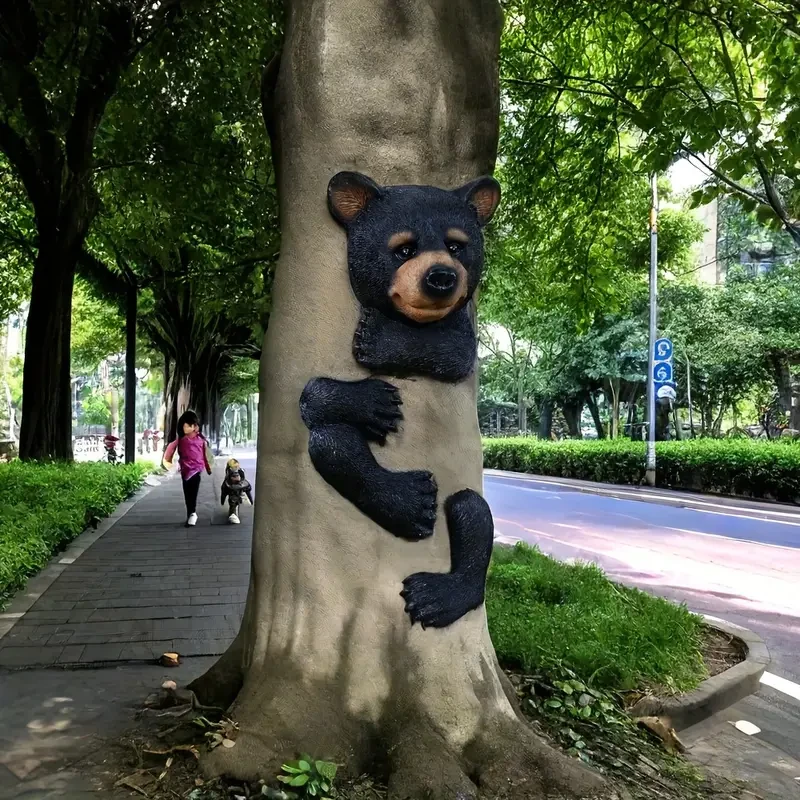Resin Black Bear Tree Hugger Sculpture Garden Decoration