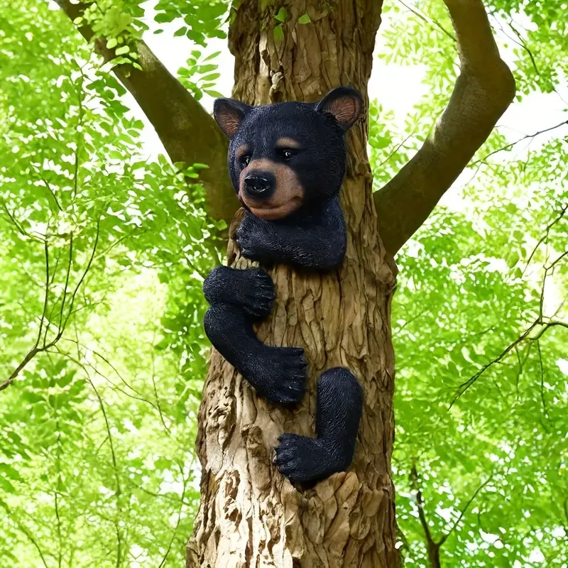 Resin Black Bear Tree Hugger Sculpture Garden Decoration