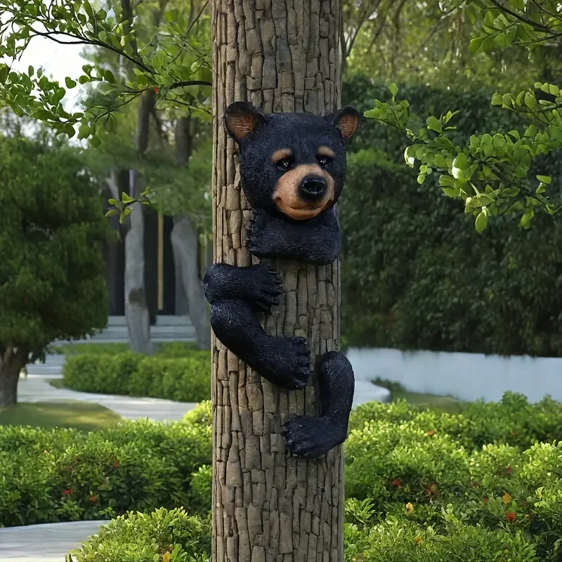 Resin Black Bear Tree Hugger Sculpture Garden Decoration