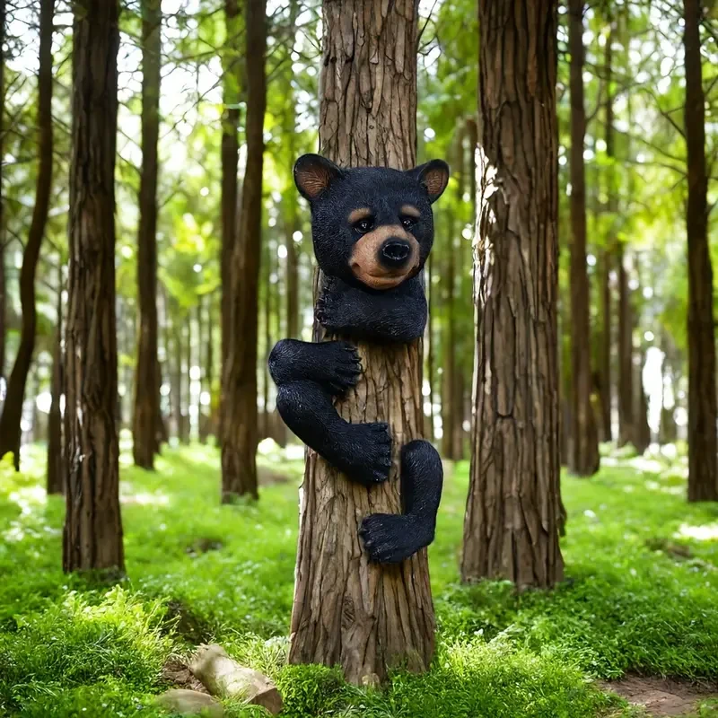 Resin Black Bear Tree Hugger Sculpture Garden Decoration