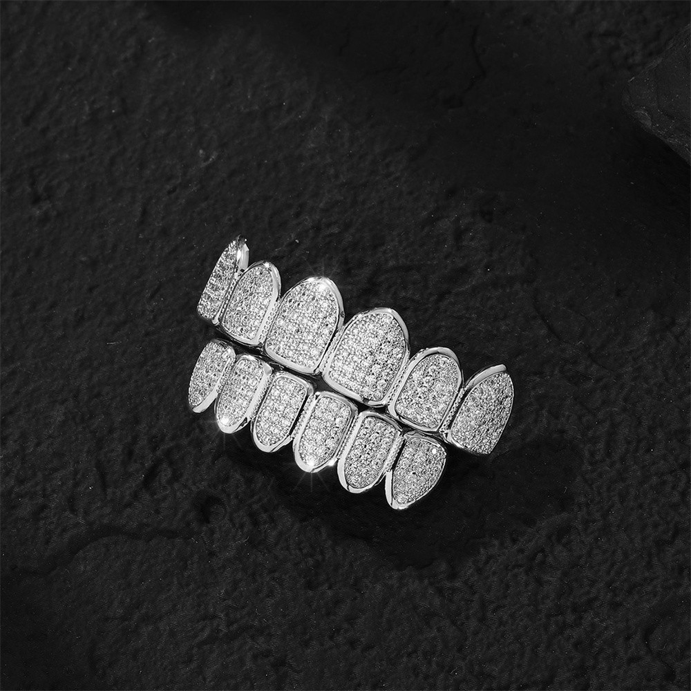 Feel Style Cool Teeth Grillz Set for Unisex Cubic Zirconia Stone Top & Bottom Grillz,