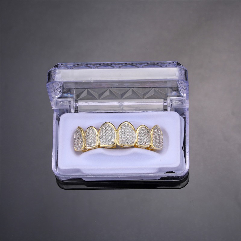 Feel Style Cool Teeth Grillz Set for Unisex Cubic Zirconia Stone Top & Bottom Grillz,