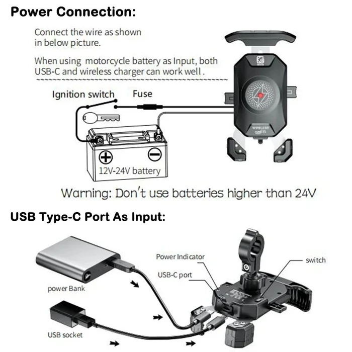 20W Fast Wireless Charging Motorcycle Mount-M24