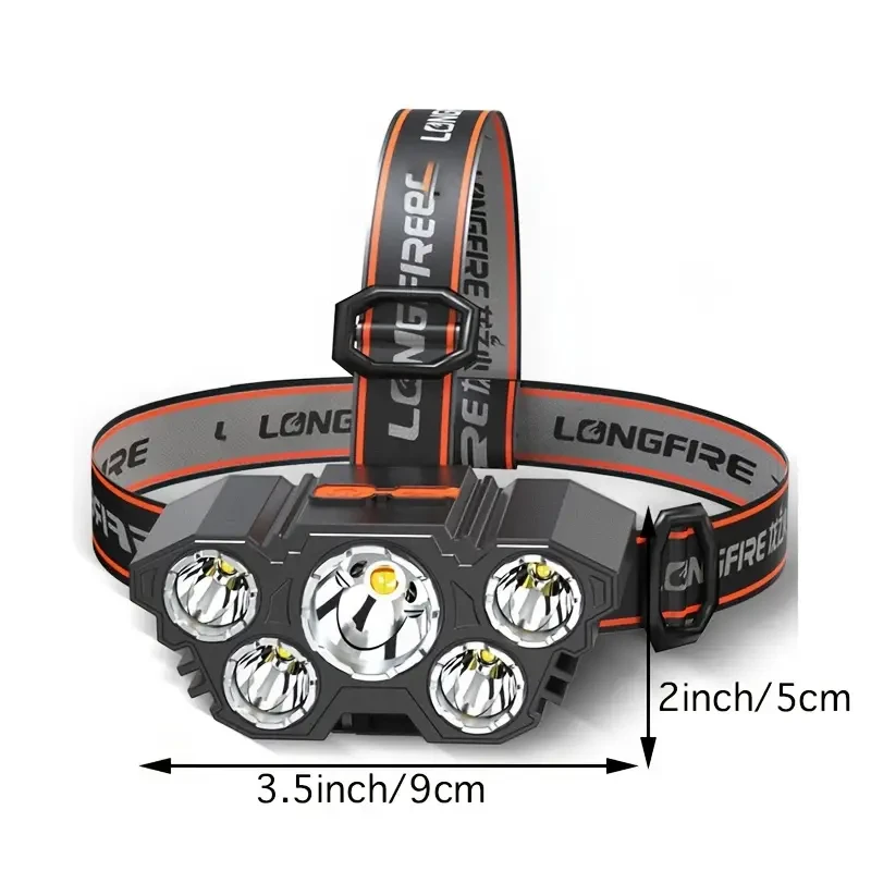 Super Brightest Powerful 5 LED Headlamp Rechargeable Headlamps Headlights Head Torch Outdoor Camping Running Lighting