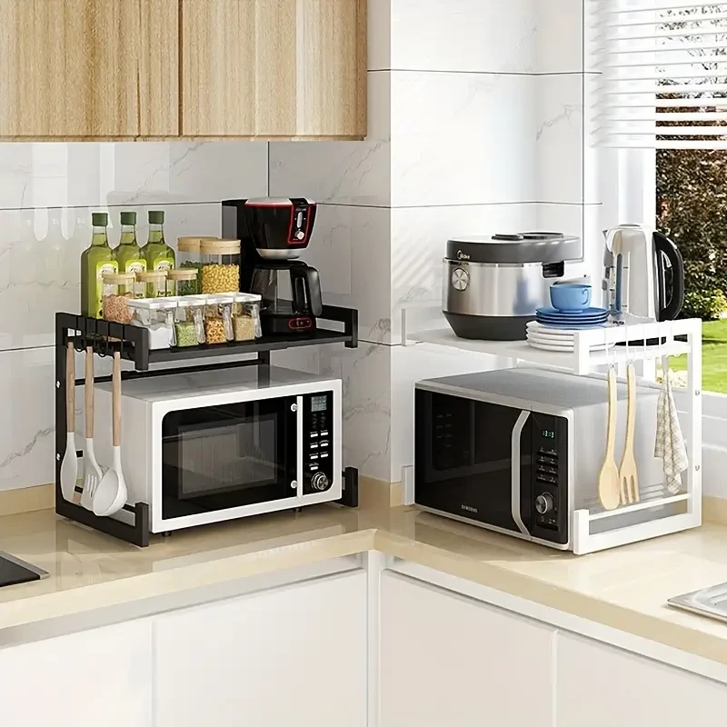 Microwave Oven Rack Kitchen Storage Shelf, Expandable Microwave Stand
