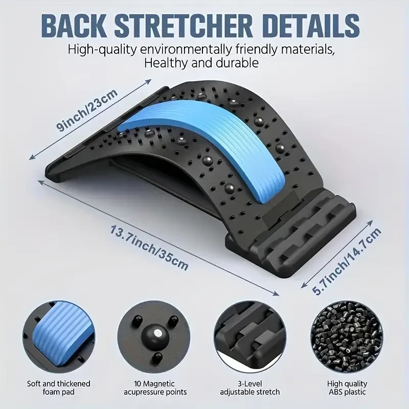 Back Stretcher for Lower Back Pain Relief - 3 Level Adjustable Lumbar Back Cracker Board and Massager