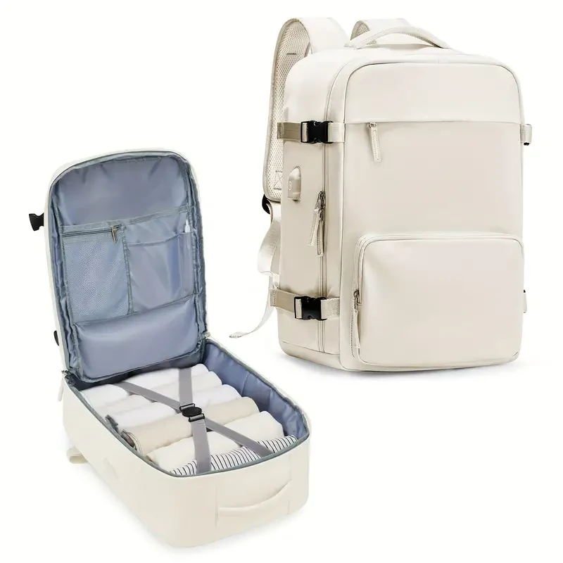 Casual Travel Portable Luggage Backpack with USB Charging Port & Trolley Strap - For Men and Women