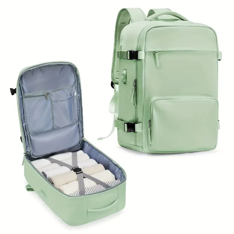 Casual Travel Portable Luggage Backpack with USB Charging Port & Trolley Strap - For Men and Women