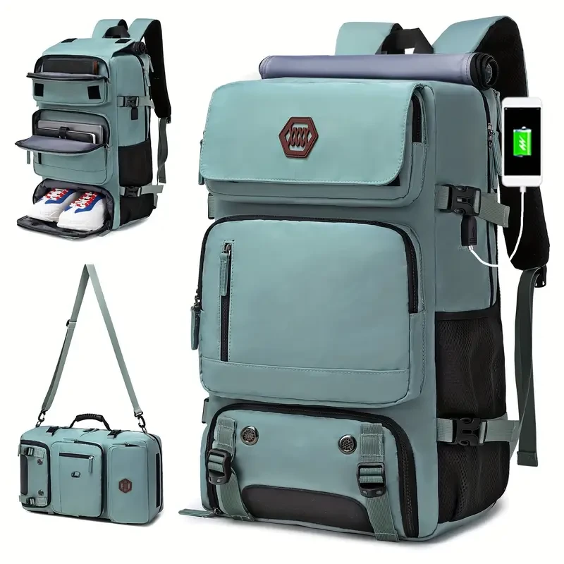 Men's Multi-Functional Trekking Backpack with Adjustable Straps and Shoe Storage - Waterproof and Durable Outdoor Knapsack