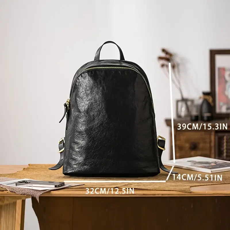 Vintage Style Waterproof Cowhide Men's Backpack - Trendy Retro Leather Bag for Travel and Commute