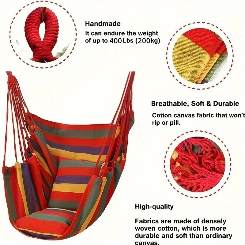 Colorful Striped Canvas Hammock Chair Durable Indoor/Outdoor Camping Swing Seat