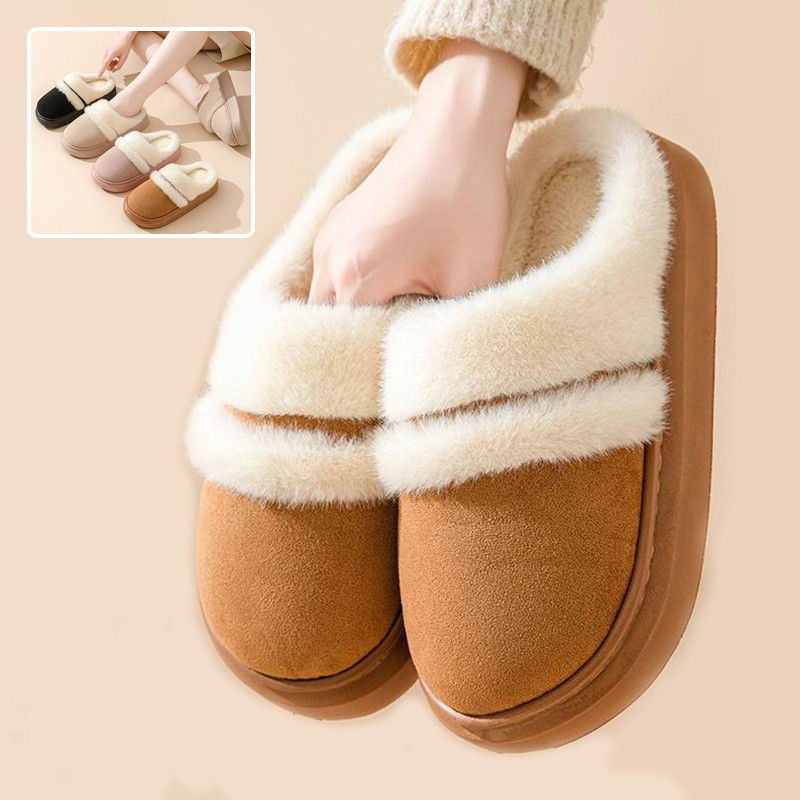 Womens Warm Cotton Slippers Thick Bottom, Non-slip Plus-Velvet Suede House Shoes