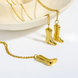Stainless Steel Denim Boots Pendant Necklace