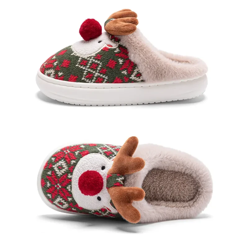 Cute Christmas Elk Plush Slippers  Cozy Non-slip Fuzzy House Shoes for Women