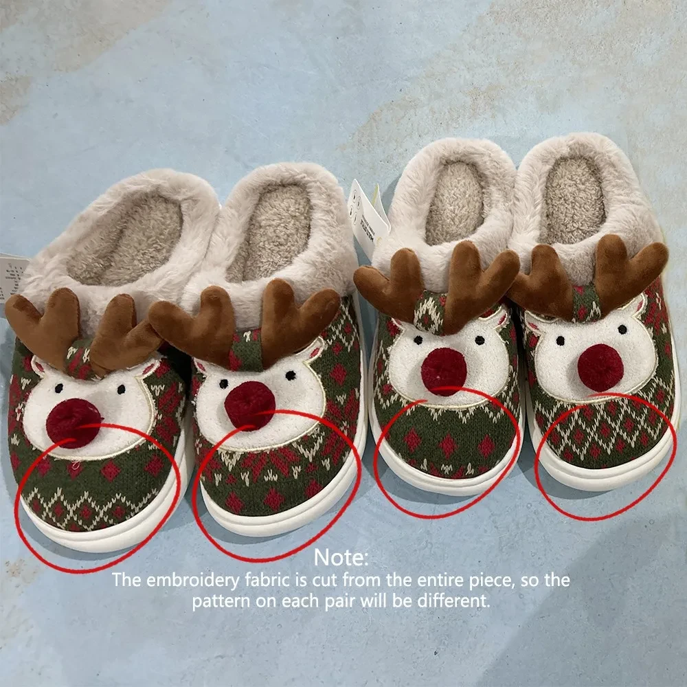 Cute Christmas Elk Plush Slippers  Cozy Non-slip Fuzzy House Shoes for Women