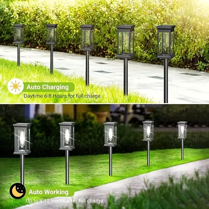 Solar Lights, 6 Pack, Auto On/Off Solar Lights For,, Patio, 8.7x7.9x5.5 Inches, 150 Lumens