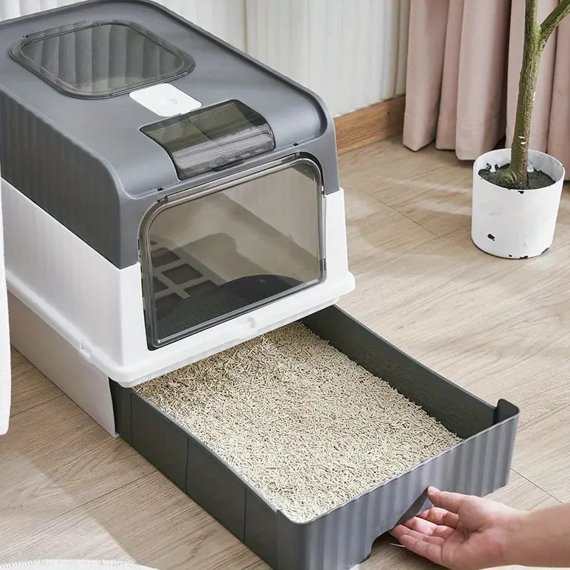 Odor-Control Cat Litter Box with Lid - Easy Clean, Fully Enclosed, Polypropylene, Rectangle Shape