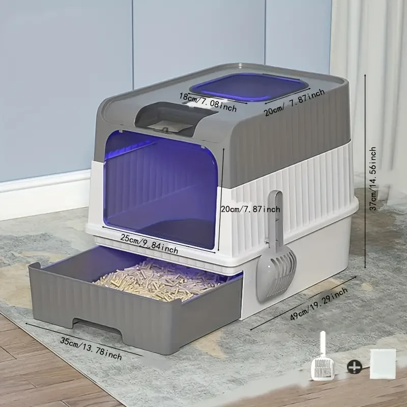Odor-Control Cat Litter Box with Lid - Easy Clean, Fully Enclosed, Polypropylene, Rectangle Shape