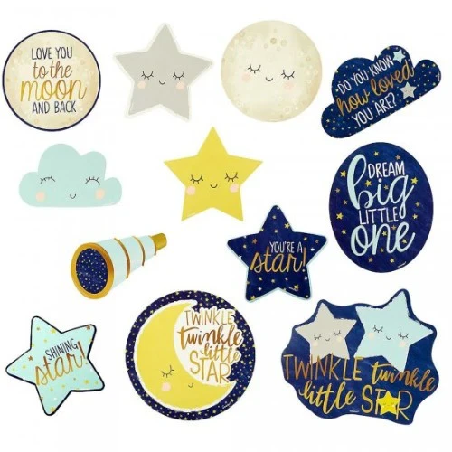 Twinkle Little Star Cardboard Cutouts Assorted Shapes & Sizes - Pack of 12