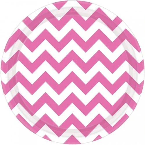 Chevron 23cm Round Plates New Pink - Pack of 8