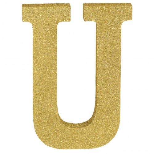Letter U Gold Glittered Decoration Wooden