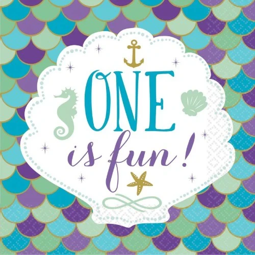 Lunch Napkins - Mermaid 1st Birthday - Pack of 16