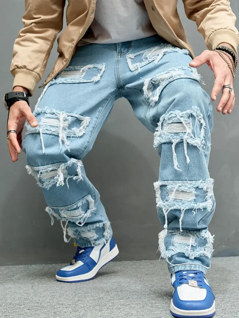 Men's Wide Leg Denim Pants - Casual and Versatile