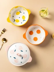 Ceramic Double-ear Large Soup Bowl Anti-scalding Instant Noodle Bowl