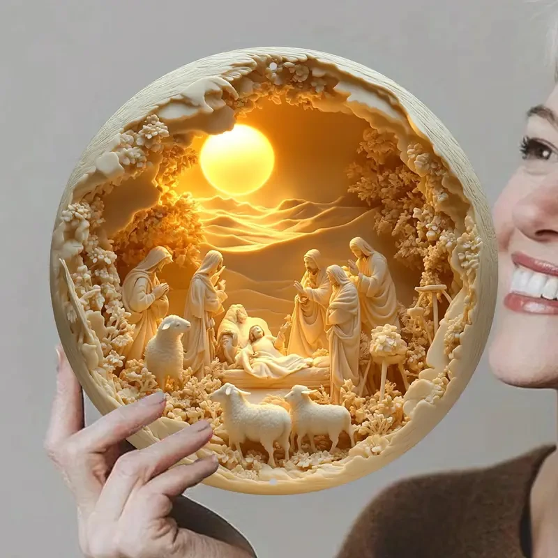 1pc Classic Nativity of Jesus Scene Aluminum Wall Art Sign 20.32x20.32cm