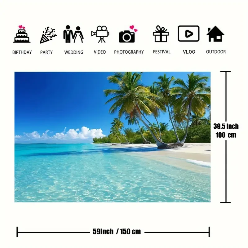 Vibrant Ocean Beach Tapestry - Tropical Paradise Wall Hanging with Coconut Tree