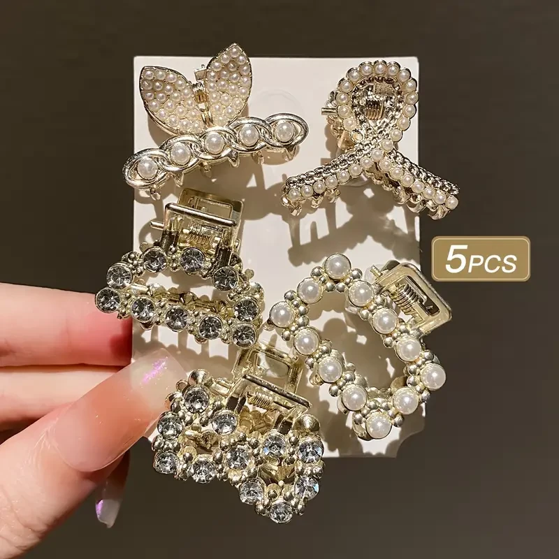 5pcs Girls Imitation Pearl Hair Claws Small Hair Accessories for Messy Hair